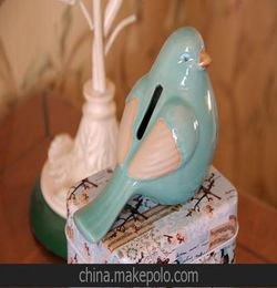 创意陶瓷工艺品 家居4色装小鸟储蓄罐礼品0148