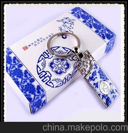 东莞陶瓷工艺品厂家专业订制青花瓷钥匙扣欧美风格礼品钥匙配饰